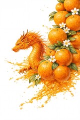 Chinese dragon and orange fruit splash composition for Lunar New Year design