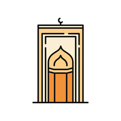 Islamic Mosque Doorway Entrance with Crescent Moon Vector Illustration