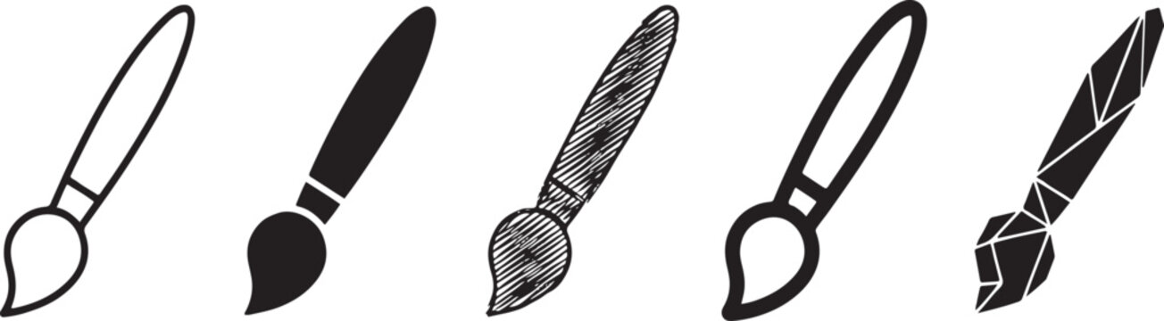 Diverse collection of artistic paint brush icons showcasing various design styles and textures Vector