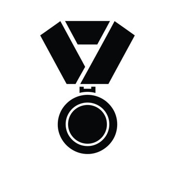 Black Medal Icon with Ribbon Vector Illustration on White Background