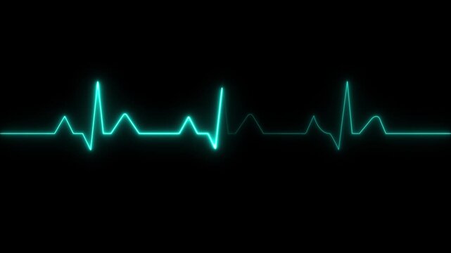 ECG monitor beating heart with a neon electrocardiogram overlay, featuring dynamic HUD elements and a gradient background.Abstract neon heartbeat signal icon animation background on black back ground
