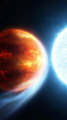 Two contrasting planets in space fiery red vs cool blue