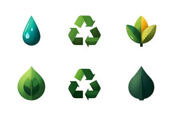 Obraz premium Collection of eco-friendly symbols representing nature recycling and water conservation.