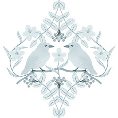 birds with leaves and flowers