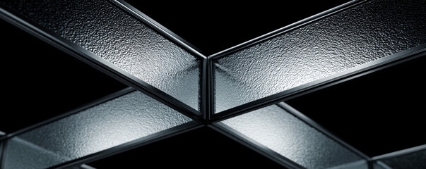 Frosted glass and steel cross-frame detail shot with soft lighting 32k ultra HD