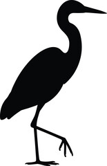 Obraz premium Stylized silhouette of heron-like bird standing gracefully on one leg with long neck, pointed beak, and elegant posture, ideal for nature, wildlife, and artistic design projects