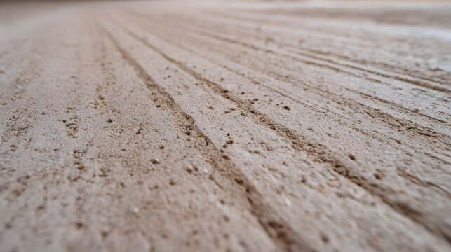 Close up view of a rough grooved concrete surface with parallel lines indicative of construction or unfinished material