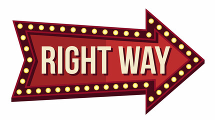 Vintage Marquee Arrow Sign with Right Way Text and Starry Light Borders © Tharusha
