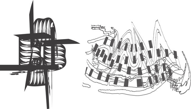 Abstract architectural sketches of futuristic buildings