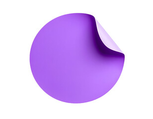 Purple Circle Label: A singular, vibrant purple circular sticker, the corner elegantly peeled back to reveal a subtle hint of its underside, offering a modern graphic element.