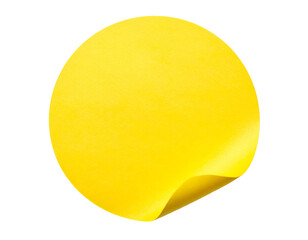 Yellow Circle Sticker: A bright yellow sticker with a slightly curled edge, exuding simplicity and versatility, perfect for adding a touch of color.