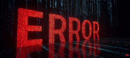 The Error in Red Glowing Digital Letters on a Futuristic Cyber Matrix Floor