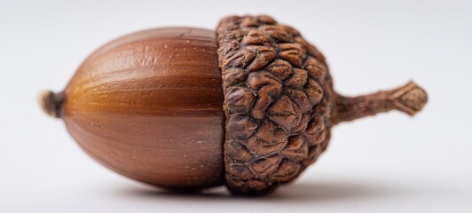 The Acorn on a White Background with Textured Cap and Warm Brown Tones