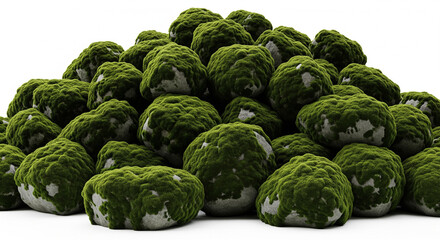 Fototapeta premium Pile of Moss Covered Rocks, Lush Greenery Accentuating Natural Stone Texture