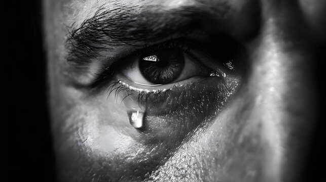 Man crying a single tear with emotion