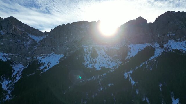 Birds-eye view of mountains in Prat del Cadí 4k drone