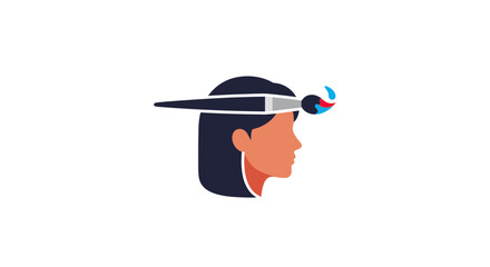 Female Profile with Augmented Reality Headset Icon, Representing VR and Future Technology, isolated white background.