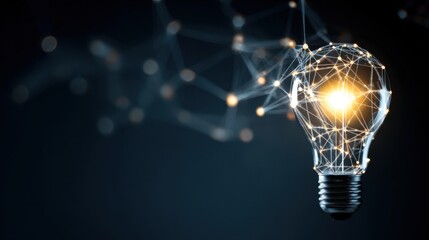 Digital network connecting glowing light bulb idea
