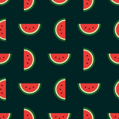 Hand drawn seamless pattern of half cut watermelon slices. summer fruit watermelon slices pattern