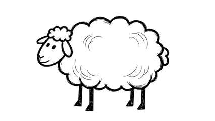 Simple Line Drawing of a Fluffy Sheep Standing Proudly. © Agam