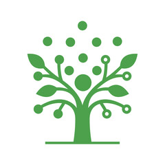 Stylized Tree Icon with Circuit Lines and Leaves