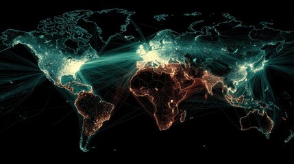 Global connections digital network world map
