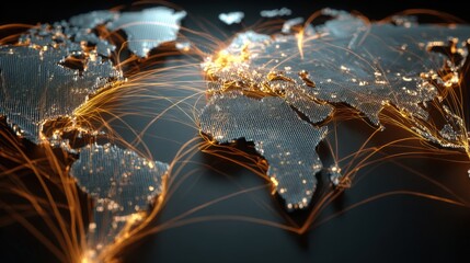 Global network connections world map glowing lights