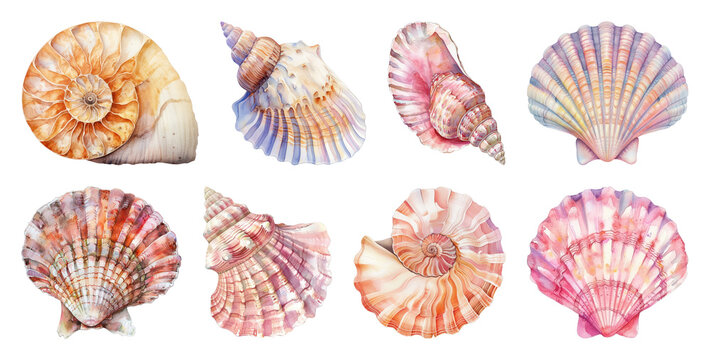 PNG Colorful seashells watercolor illustration on transparent background