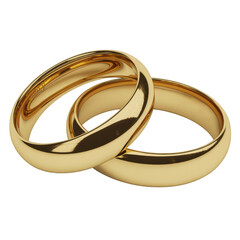 Two gold wedding rings shiny jewelry isolated on a transparent background