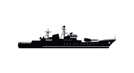 Detailed black silhouette of a naval destroyer ship silhouette © Taylor