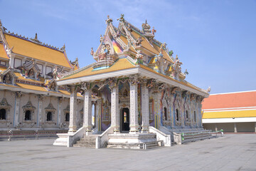 The Image hall of Wat Pariwat Ratchasongkram incorporates contemporary art into its decoration , Without abandoning core concepts. At Bangkok,Thailand.