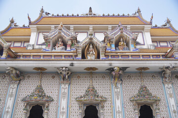 Roof of the ordination hall at Wat Pariwat Ratchasongkram incorporates contemporary art into its decoration , Bangkok city in Thailand.