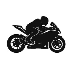 Fototapeta premium Speed Silhouette: A dynamic monochrome depiction of a motorcyclist, leaning into a turn on a powerful sports bike, evokes a sense of speed and precision on the open road.