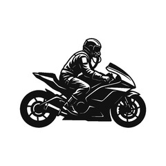 Motorcyclist on Black Motorcycle: Silhouette of a biker on a sleek, powerful motorcycle, embodying speed, freedom, and the thrill of the open road.
