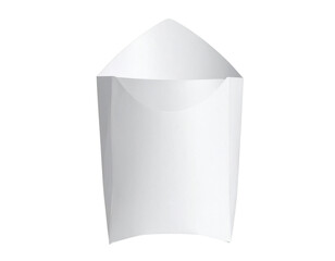 Empty white paper bag with folded top isolated on transparent background