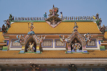 Roof of the ordination hall at Wat Pariwat Ratchasongkram incorporates contemporary art into its decoration , Bangkok city in Thailand.