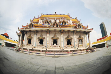 The Ordination Hall of Wat Pariwat Ratchasongkram incorporates contemporary art into its decoration ,  At Bangkok,Thailand.