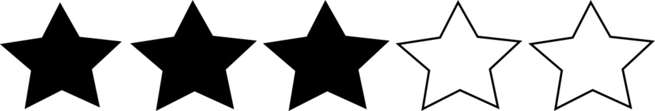 Trois &eacute;toiles noires isol&eacute;es sur fond transparent &ndash; concept d&rsquo;&eacute;valuation et de notation