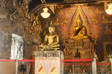 Phra Phutha Sukhothai is Buddha image, the principal Buddha statue in the Ordination hall of Wat Pariwat Ratchasongkhram at Bangkok capital city in Thailand.