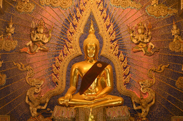Phra Phutha Sukhothai is Buddha image, the principal Buddha statue in the Ordination hall of Wat Pariwat Ratchasongkhram at Bangkok capital city in Thailand.