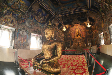 Phra Phutha Sukhothai is Buddha image, the principal Buddha statue in the Ordination hall of Wat Pariwat Ratchasongkhram at Bangkok capital city in Thailand.