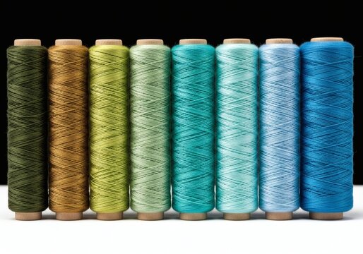 Macro Photography of Seven Ombre Sewing Thread Spools with Mercerized Cotton Texture