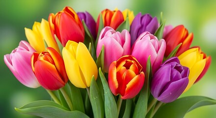 Fototapeta premium Vibrant bouquet of colorful tulips in full bloom