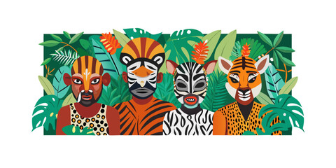 Fototapeta premium The Jungle Jester Trio: Wild Patterns and Primal Doodles