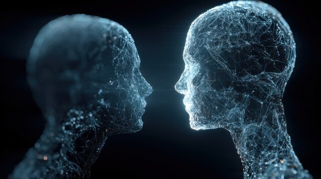 Digital human heads facing each other communication