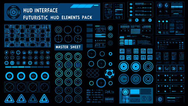 Futuristic hud interface elements and design pack in shades of blue
