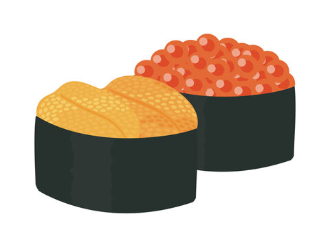 Ikura and Uni Gunkan Sushi Illustration, Japanese Food