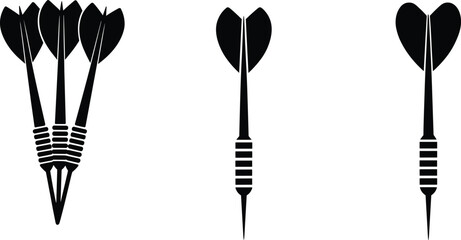 Dart arrows silhouette set isolated on white background, black darts equipment icons for target sport vector illustration