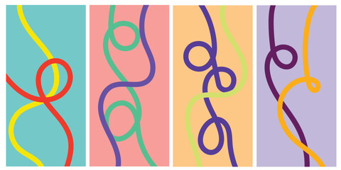 Colorful Squiggle Loop Line Art Panels   Playful Multicolor Wavy Ribbon Background   Modern Fun Doodle Texture Vector Illustration.  © Lienjo