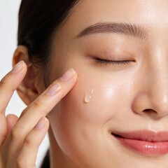 Woman applying skincare serum for glowing healthy skin